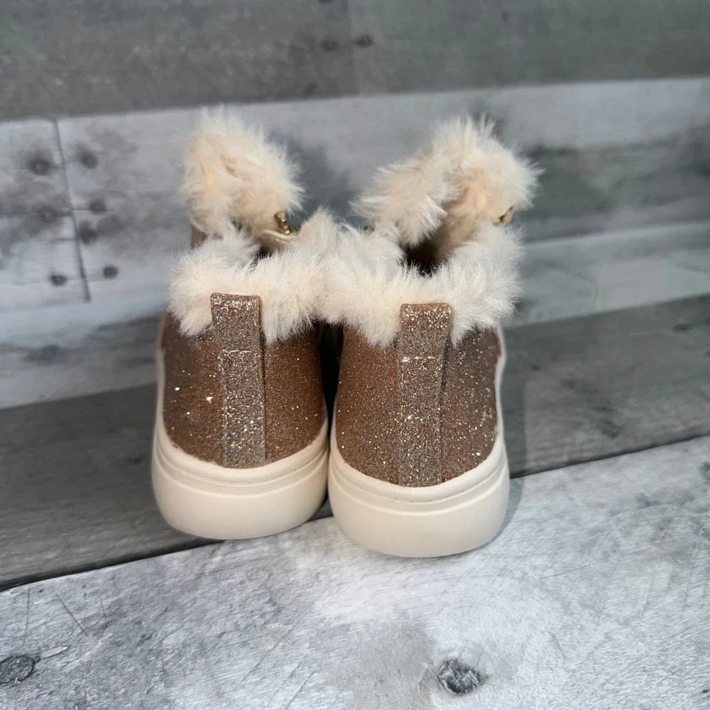Maggie & Zoe Kids Girls Rose Gold Glitter Faux Fur Trim Ankle Boots Size 9
